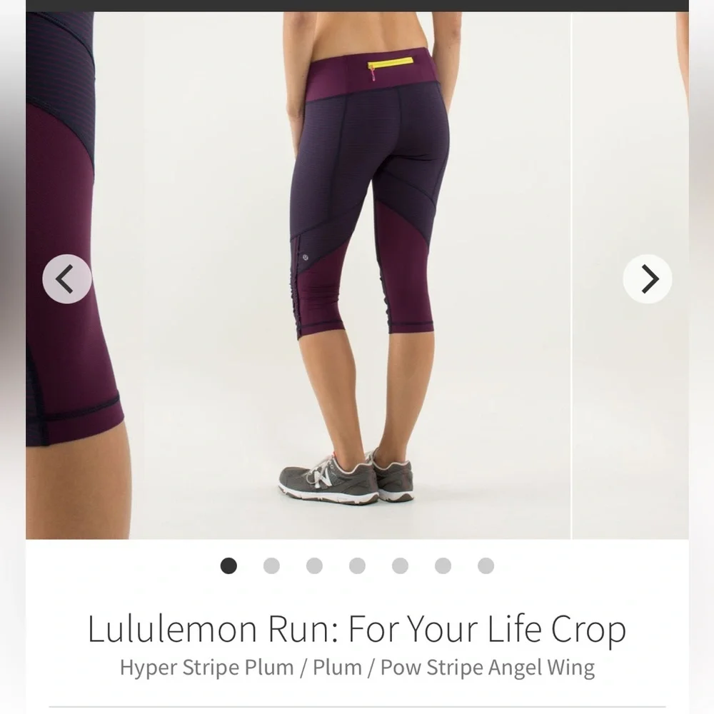 lululemon athletica Black Purple Leggings run for your life crop pockets frill